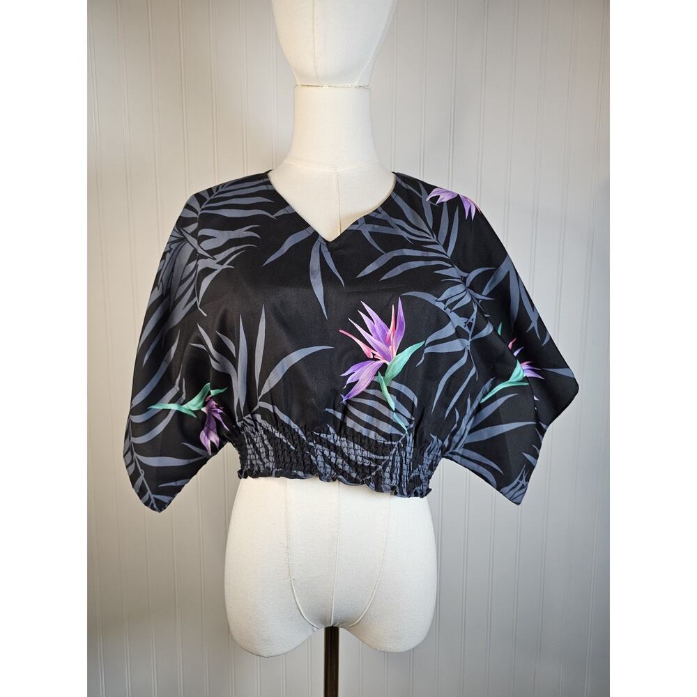 Vintage‎ Blue Hawaii Floral Tropical Crop Top Women's S/M Made in Hawaii Aloha